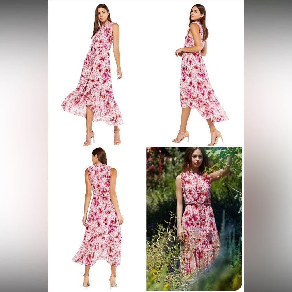 Misa Los Angeles Aurelie Gardenia Ruffled Midi Dress  - Size XS